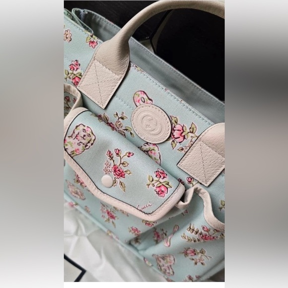 Gucci Blue and Cream Floral Tote - Picture 2 of 8